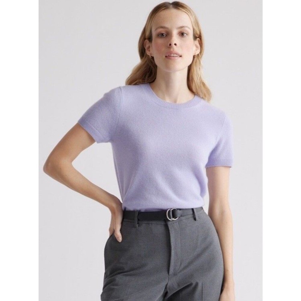 Quince Women's Purple Mongolian 100% Cashmere Sweater Tee Short Sleeve Size S